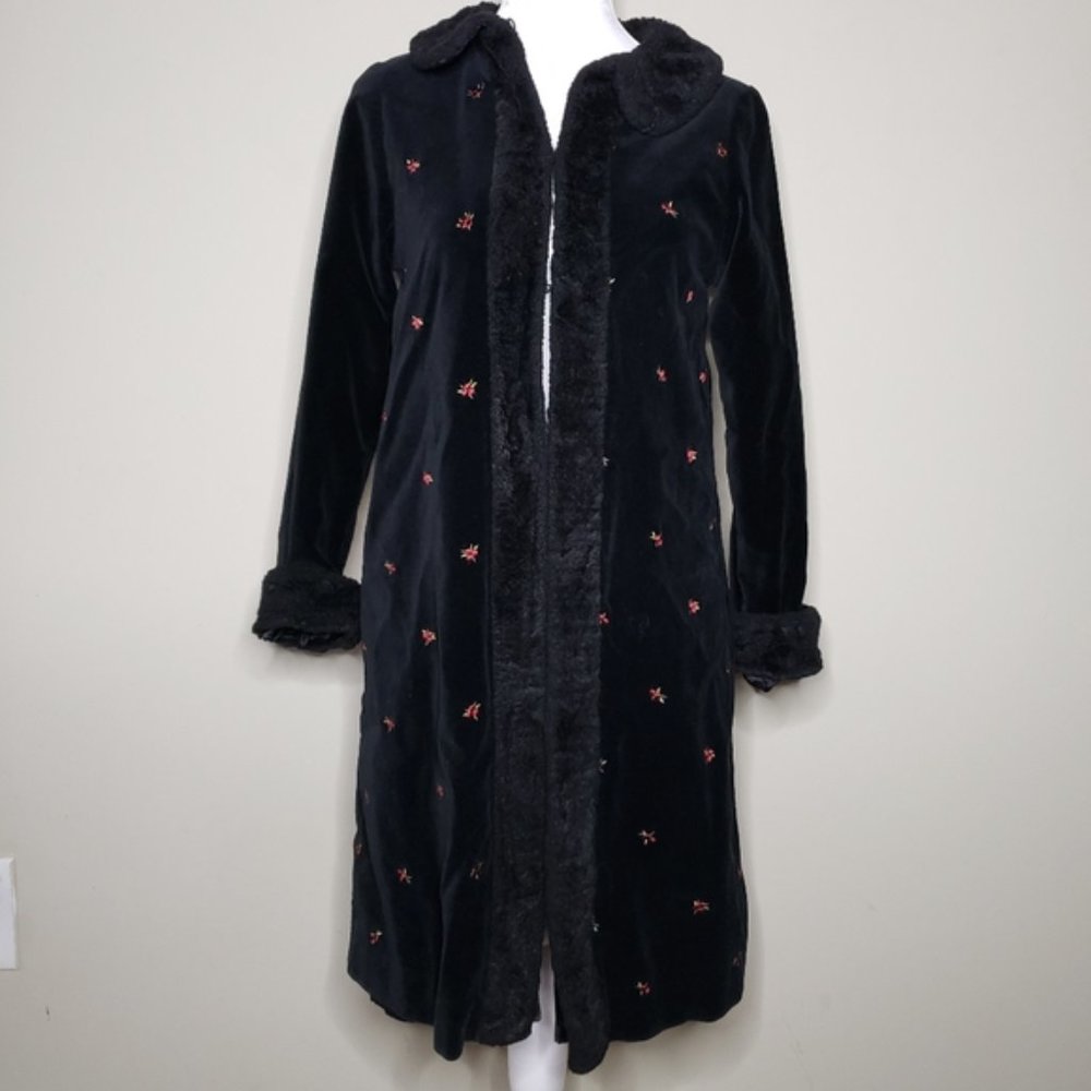 Gymboree Long Pea Coat Black Girls 12 Faux Fur Trim Fall Winter Jacket